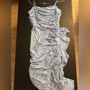 Fashion Nova Pretty Lady Ruched Midi Dress - Light Blue